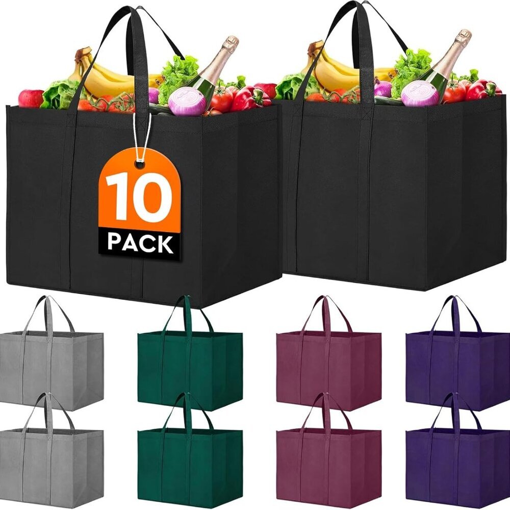 Reusable Grocery Shopping Bags 10 Pack Large Foldable Tote Bags Bulk,Eco Produce